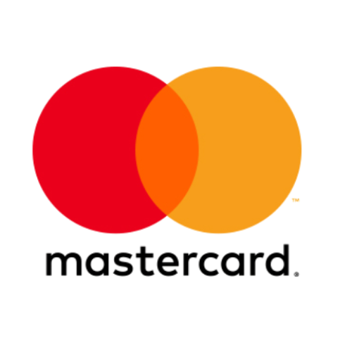 MasterCard logo with two overlapping circles, one red and one orange, and the text 'mastercard' below.