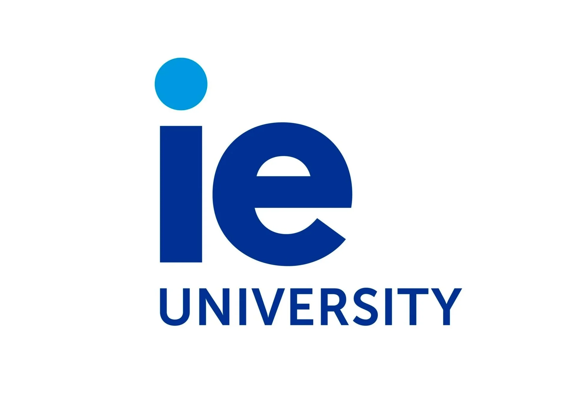 Logo of IE University with large blue lowercase letter 'i' and 'e' stacked, and the word 'UNIVERSITY' written below in uppercase blue letters.