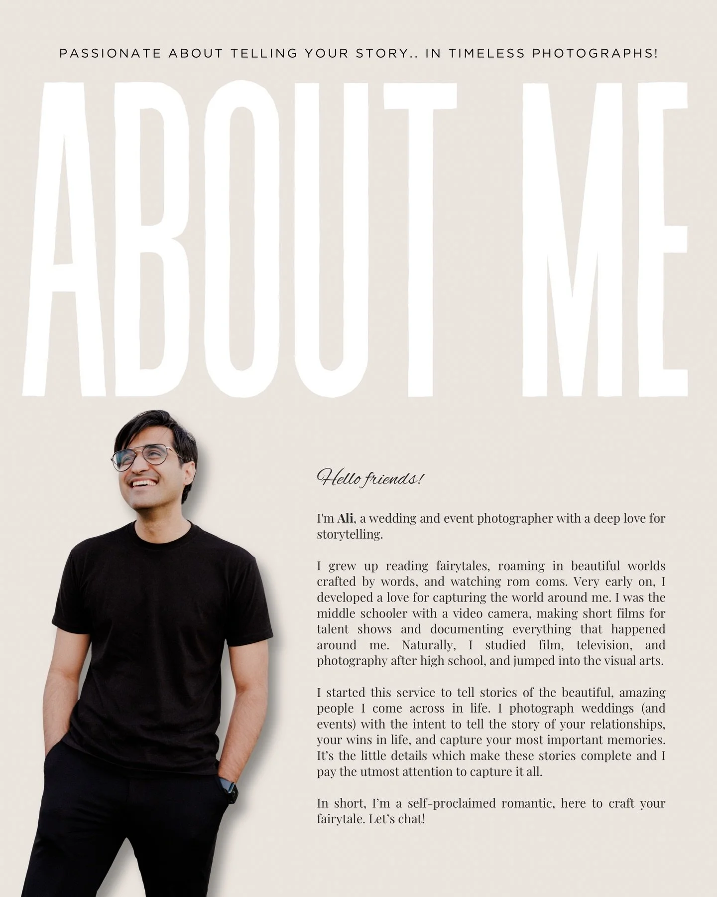 It&rsquo;s been a few months, so re-introducing myself.. Hi! I&rsquo;m Ali. Here to tell your life&rsquo;s story in timeless photographs 📸

I started this service to tell stories of the beautiful, amazing people I come across in life. I photograph w