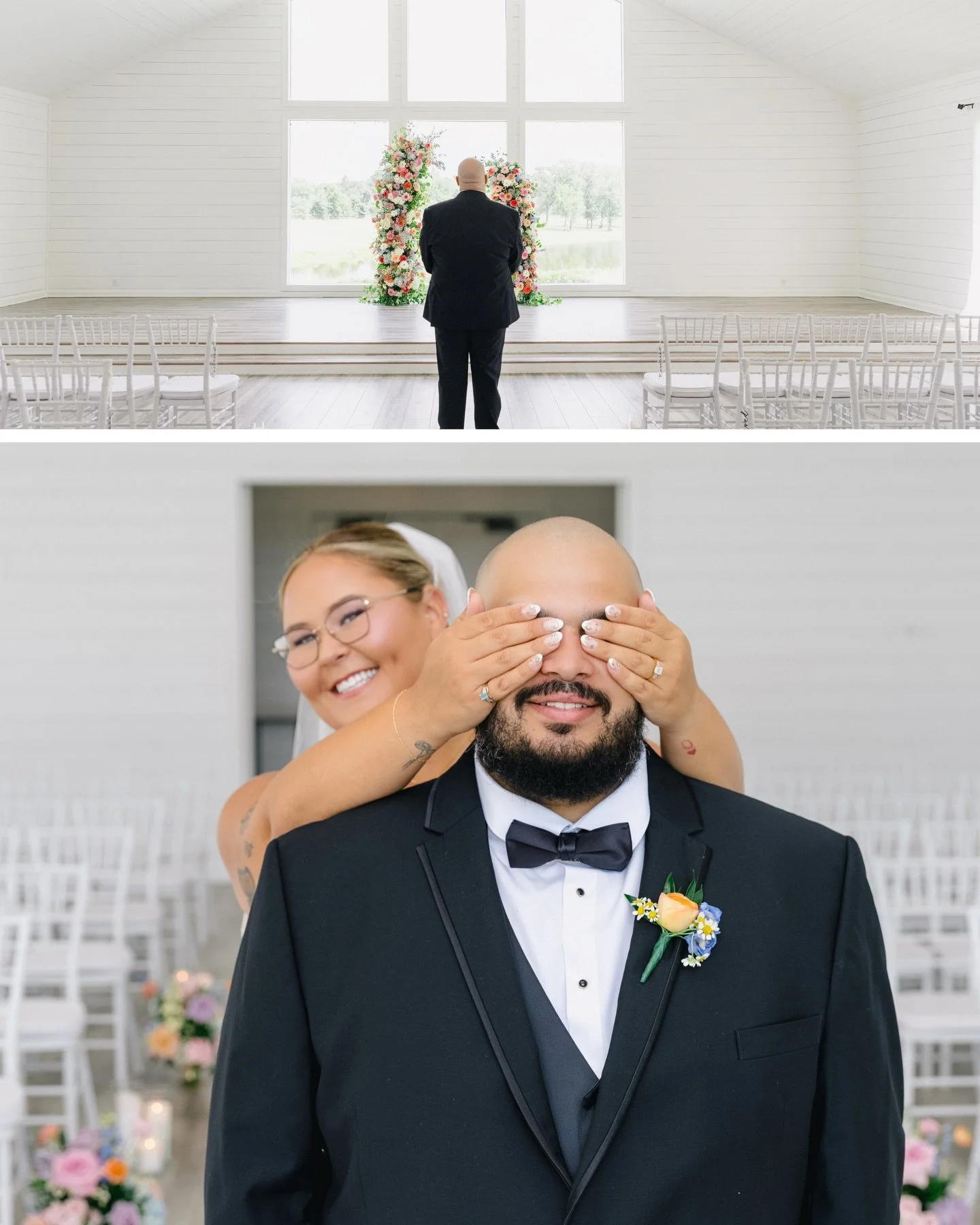 The most adorable first look! First looks are great because they let you have a private moment before guests arrive. You can take photos with each other fresh off the make up chair, explore and take in your venue decorations together, share private v