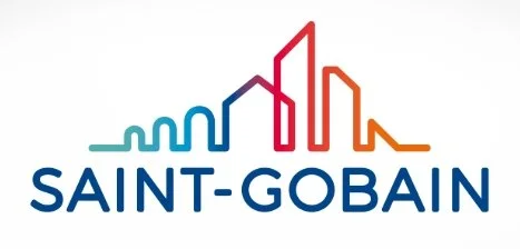 Saint-Gobain logo with stylized building outline in blue, purple, red, and orange above the text