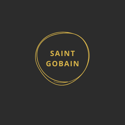 Saint Gobain logo with gold text inside a gold circle on a black background.