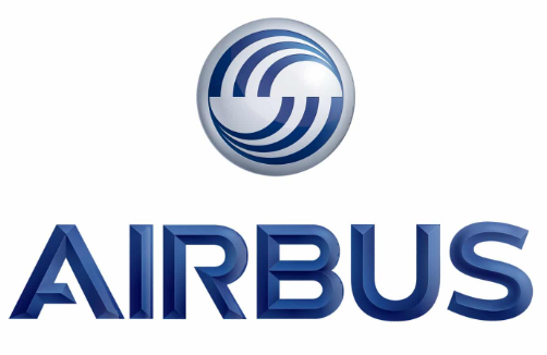 Logo of Airbus featuring a stylized globe above the company name