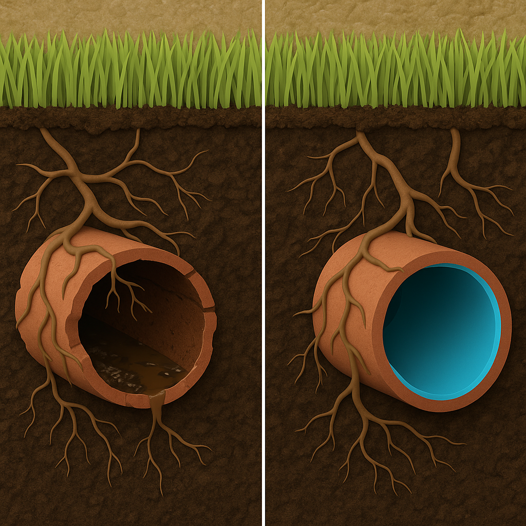 Drain relining cross section via LC Drainage Services in Hertfordshire and North London.