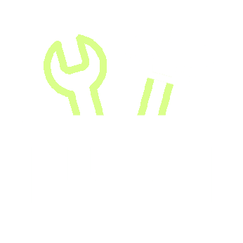 Outline of a toolbox containing a wrench, screwdriver, and hammer.