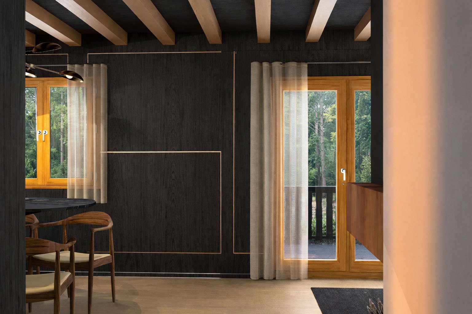 Détail du logo et de l’identité visuelle de l’agence OSLO Immobilier intégrés à l’intérieur rénové.