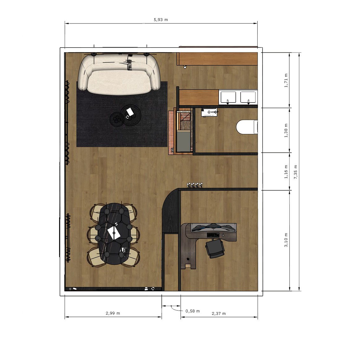 Plan architectural du projet de rénovation des bureaux de l’agence immobilière OSLO.