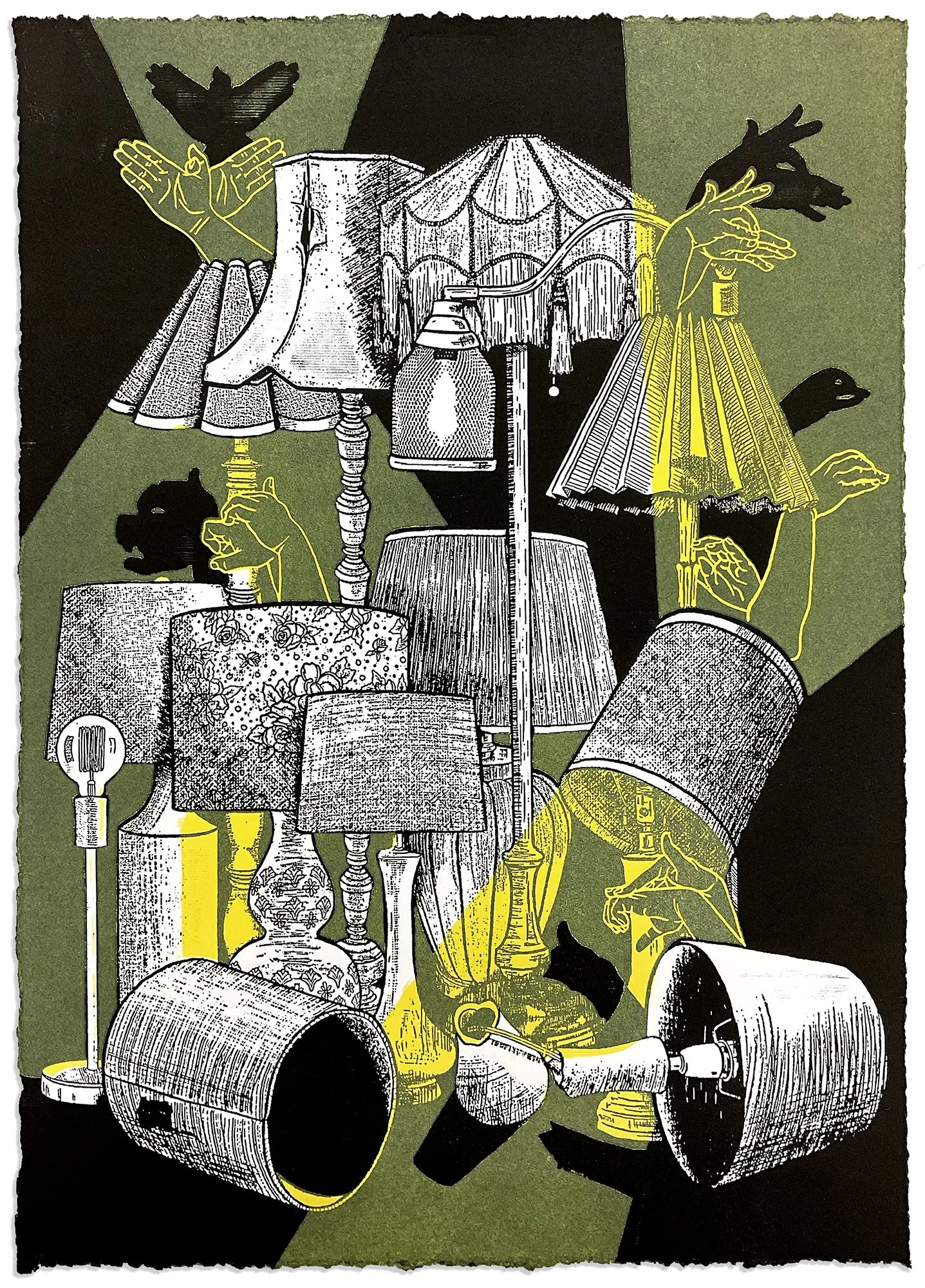 "What a gently welcoming darkness." Linocut on Somerset; 2023; 11x15 in