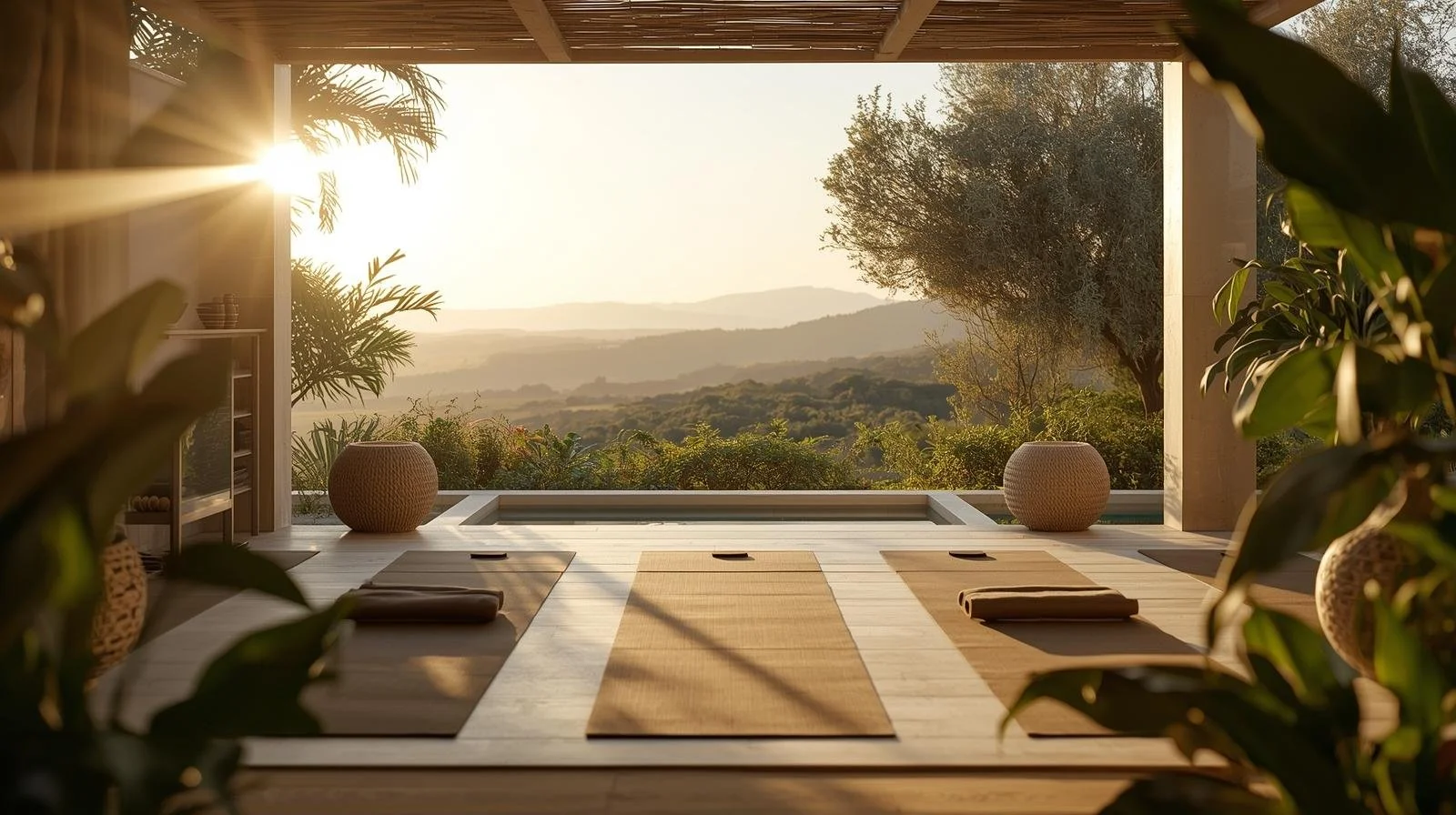 outdoor setting yoga training tropical luxury abroa