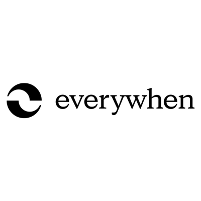 The logo of Everywhere, featuring a black circular symbol and the word 'everywhere' in black text.