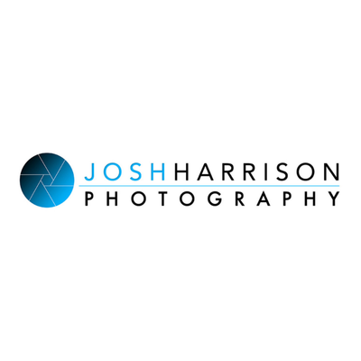 Logo for Josh Harrison Photography, featuring a blue camera lens icon and the text 'JOSH HARRISON PHOTOGRAPHY'.