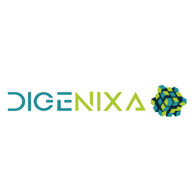 Logo for DIGENIXA featuring the company name in blue and green text with a hexagonal geometric icon to the right.