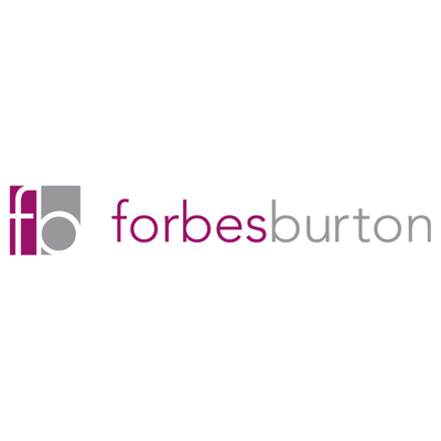 Forbes Burton logo with purple and gray lowercase letters and icons.