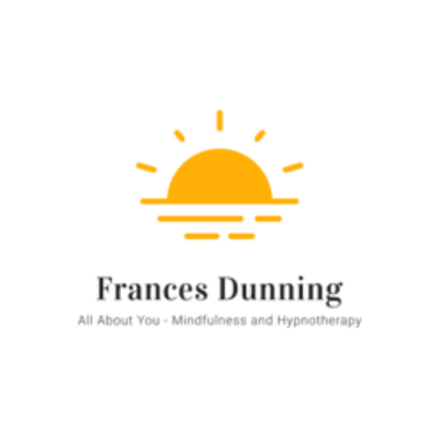 Logo of a sunrise with orange and yellow colors above the name 'Frances Dunning', and the text 'All About You - Mindfulness and Hypnotherapy' underneath.