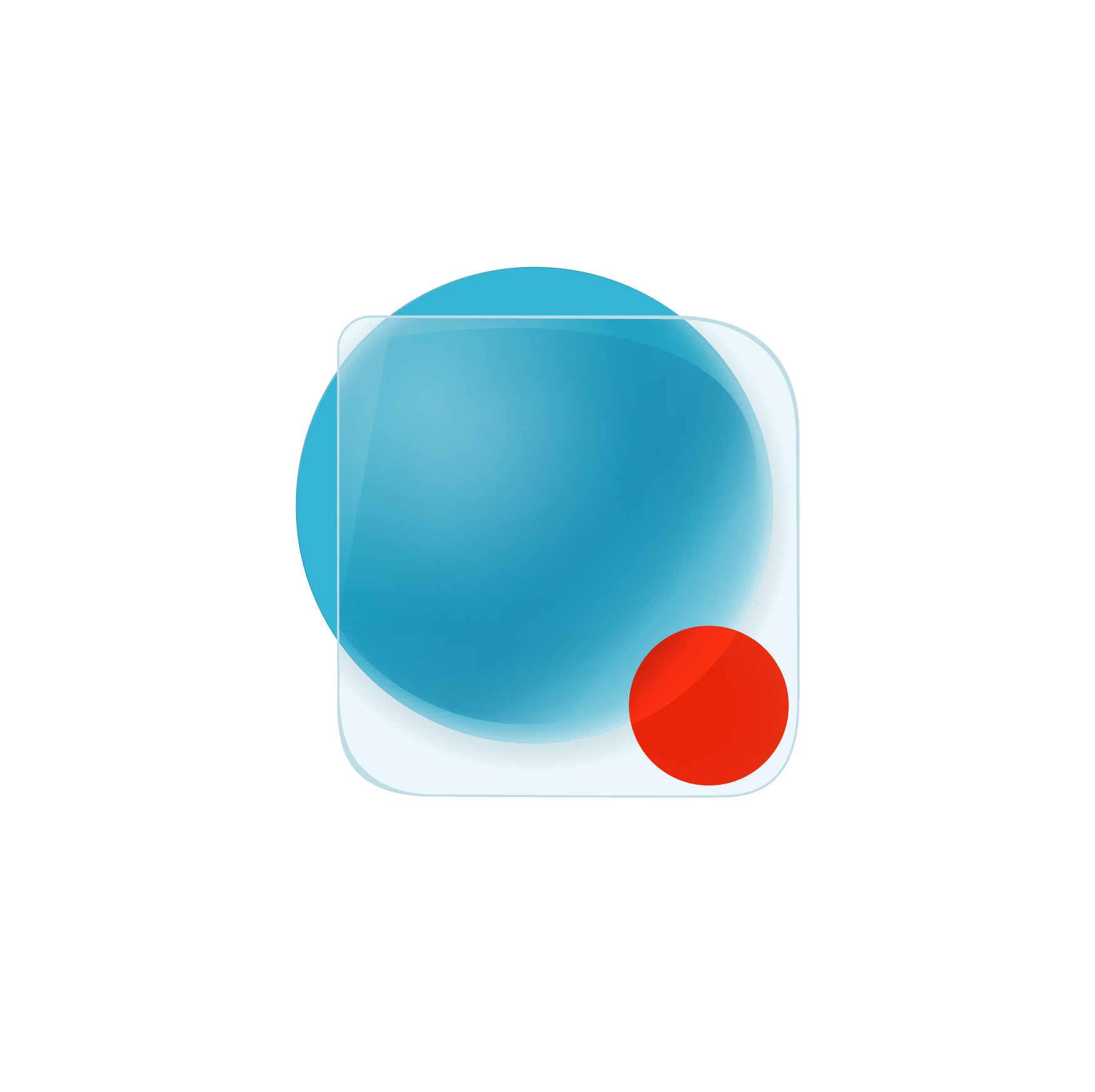 Consult Justine logo Abstract graphic with a large blue circle, a smaller overlapping red circle, and a transparent rounded square outline.