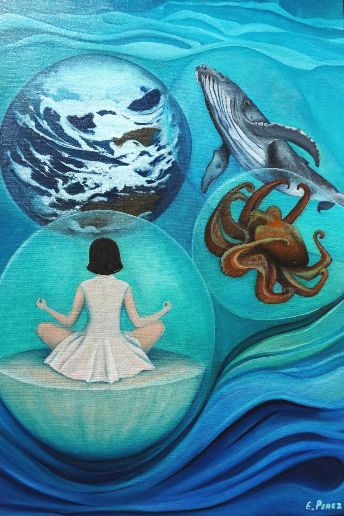 Earth Meditation with Ocean Friends an Octopus and a Whale