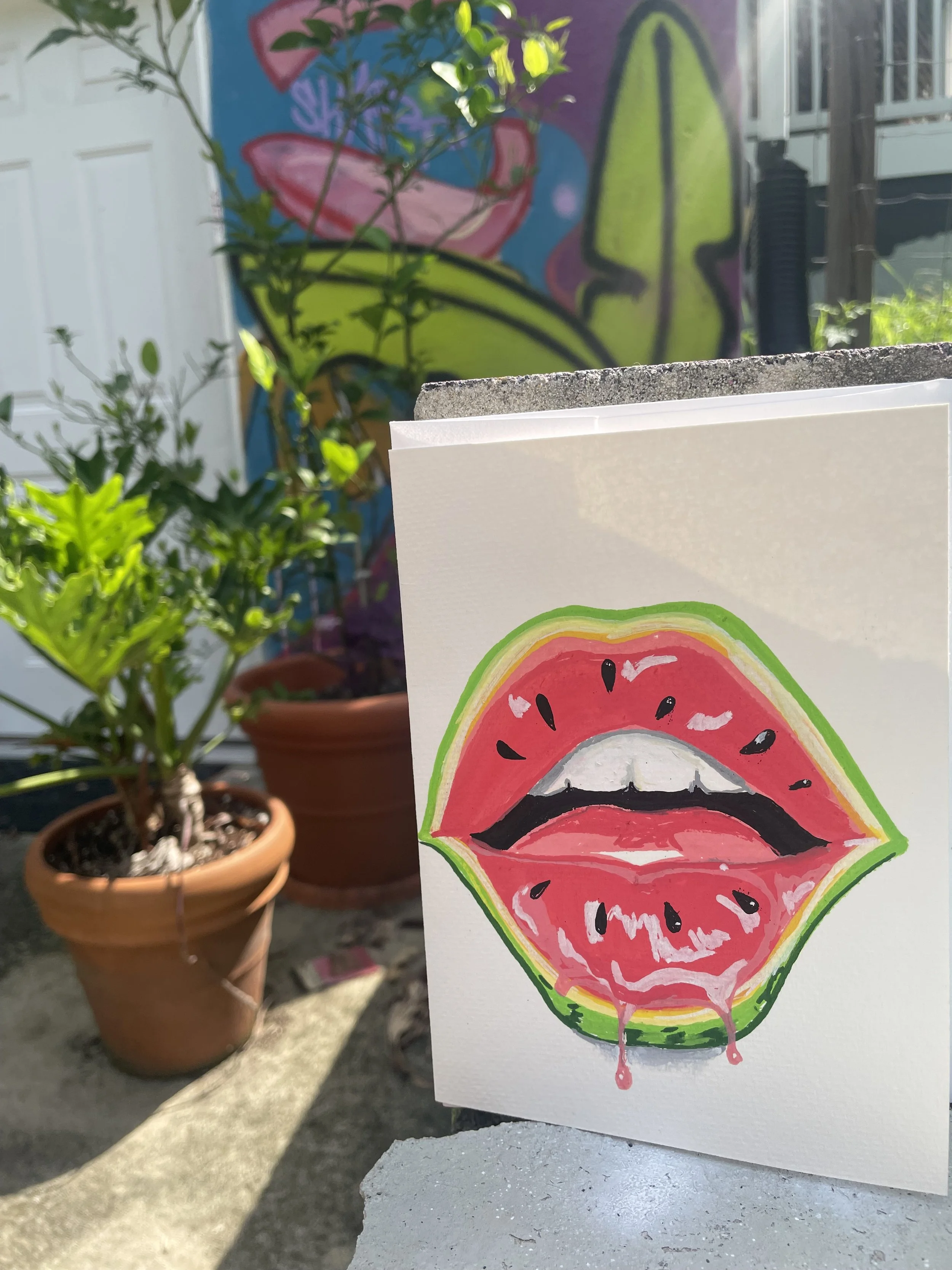 Hand-painted Original Greeting Card - "Watered Melon"