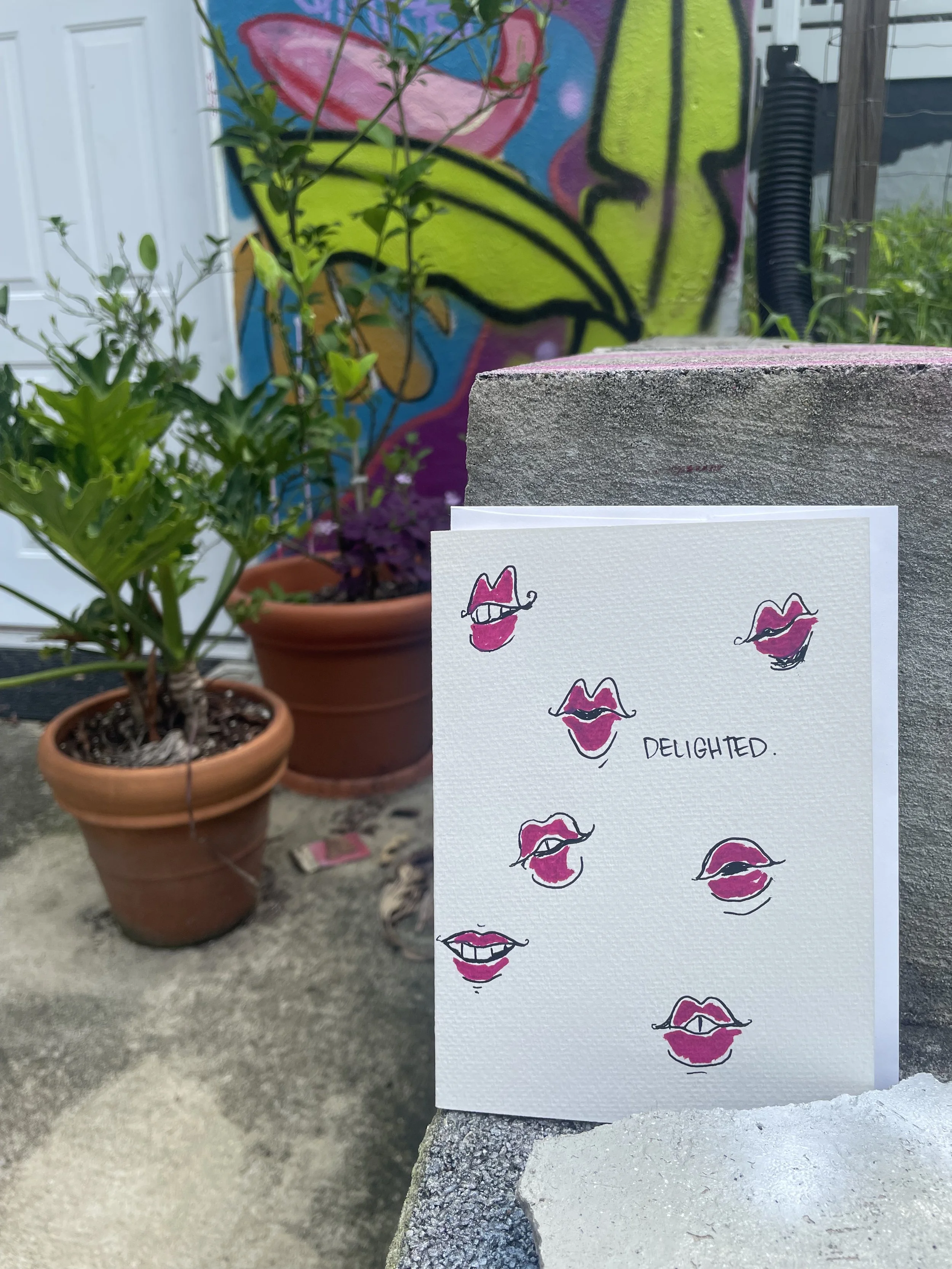 Hand-painted Original Greeting Card - "Delighted"