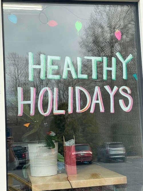 CrossFit Merit - Healthy Holidays - 
Hand-painted marker work highlighting movement and energy for a small-business gym.