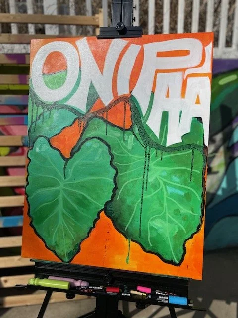 Onipa'a
Acrylic on canvas

'Olelo Hawai'i Series - Onipa'a means standfast. A directive from Queen Lili'uokalani as the Kingdom of Hawai'i was being overthrown by a US -backed coup. She instructed her people to remain steadfast and keep our Hawaiian 
