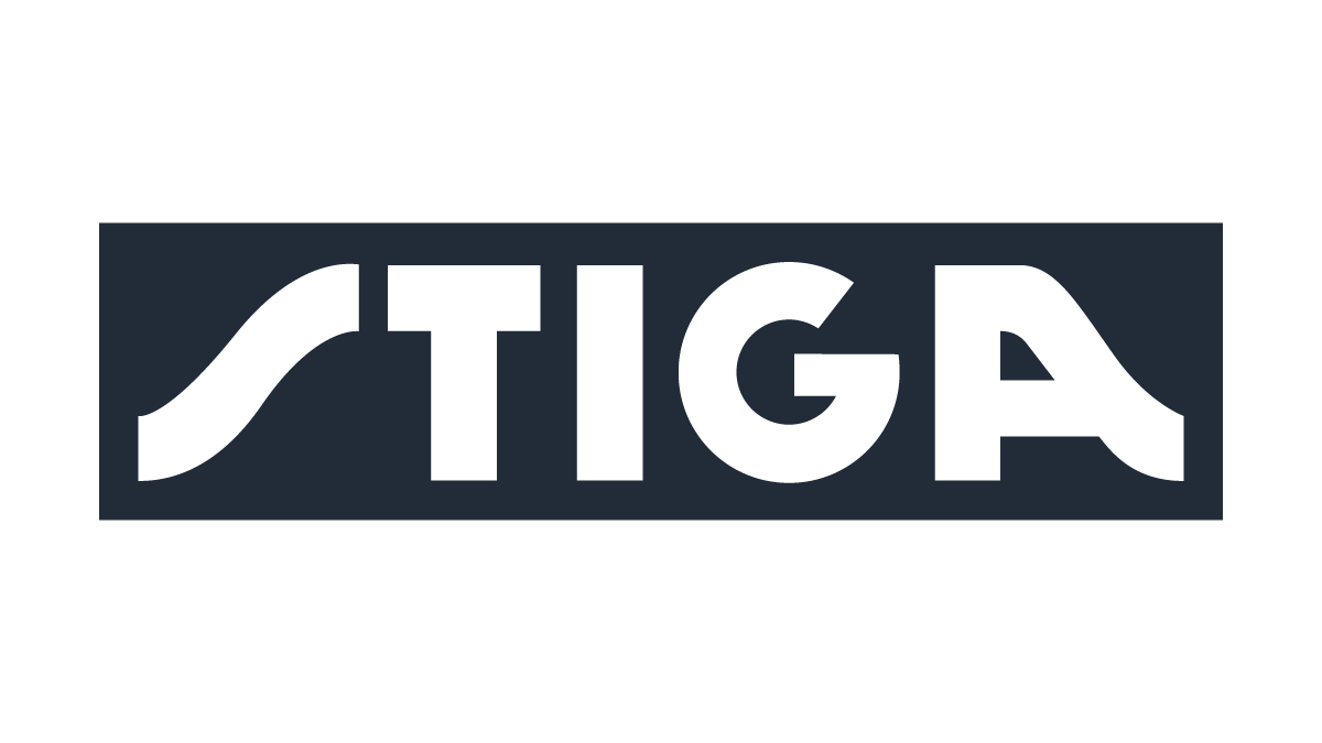 Logo with the word 'STIGA' in white letters on a dark background.