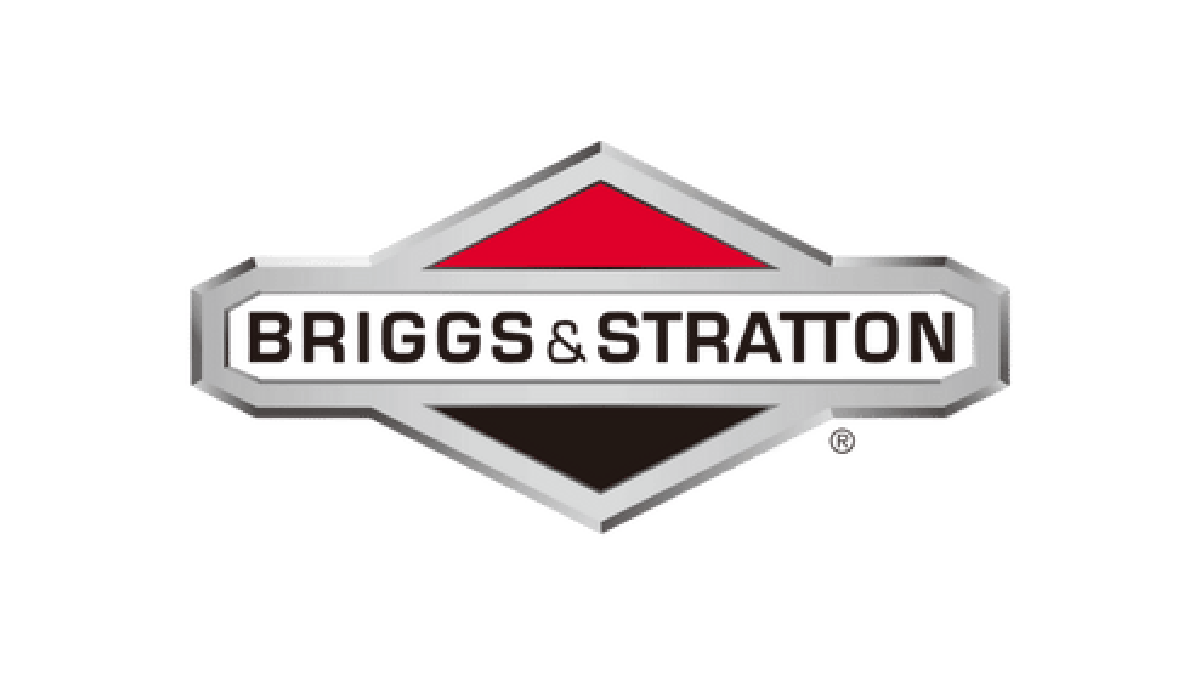 Logo of Briggs & Stratton featuring a diamond shape with red and black sections and bold black text.