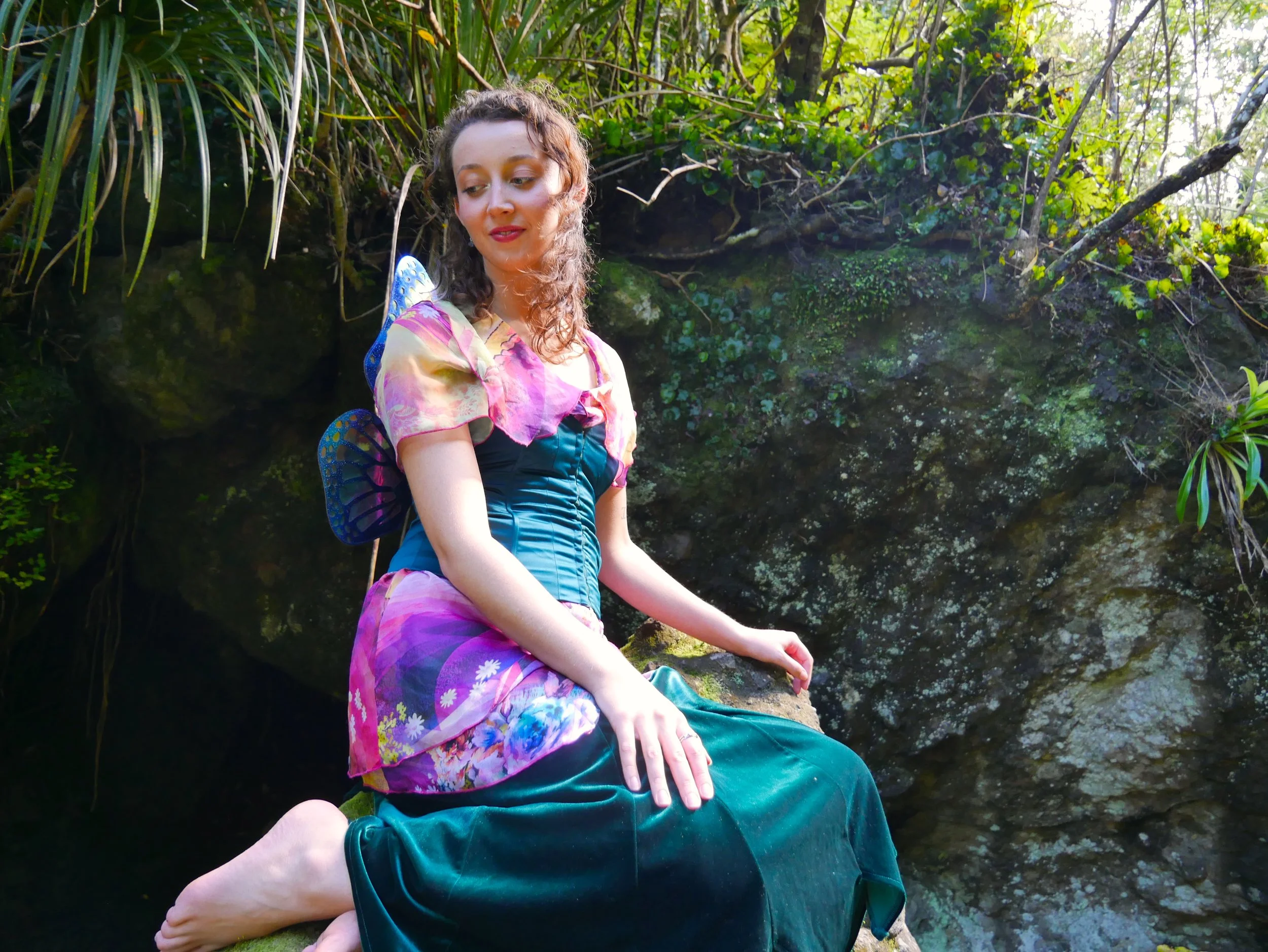 Ruby Cushla, founder of silver fern fairies, dressed as a nature fairy in Auckland