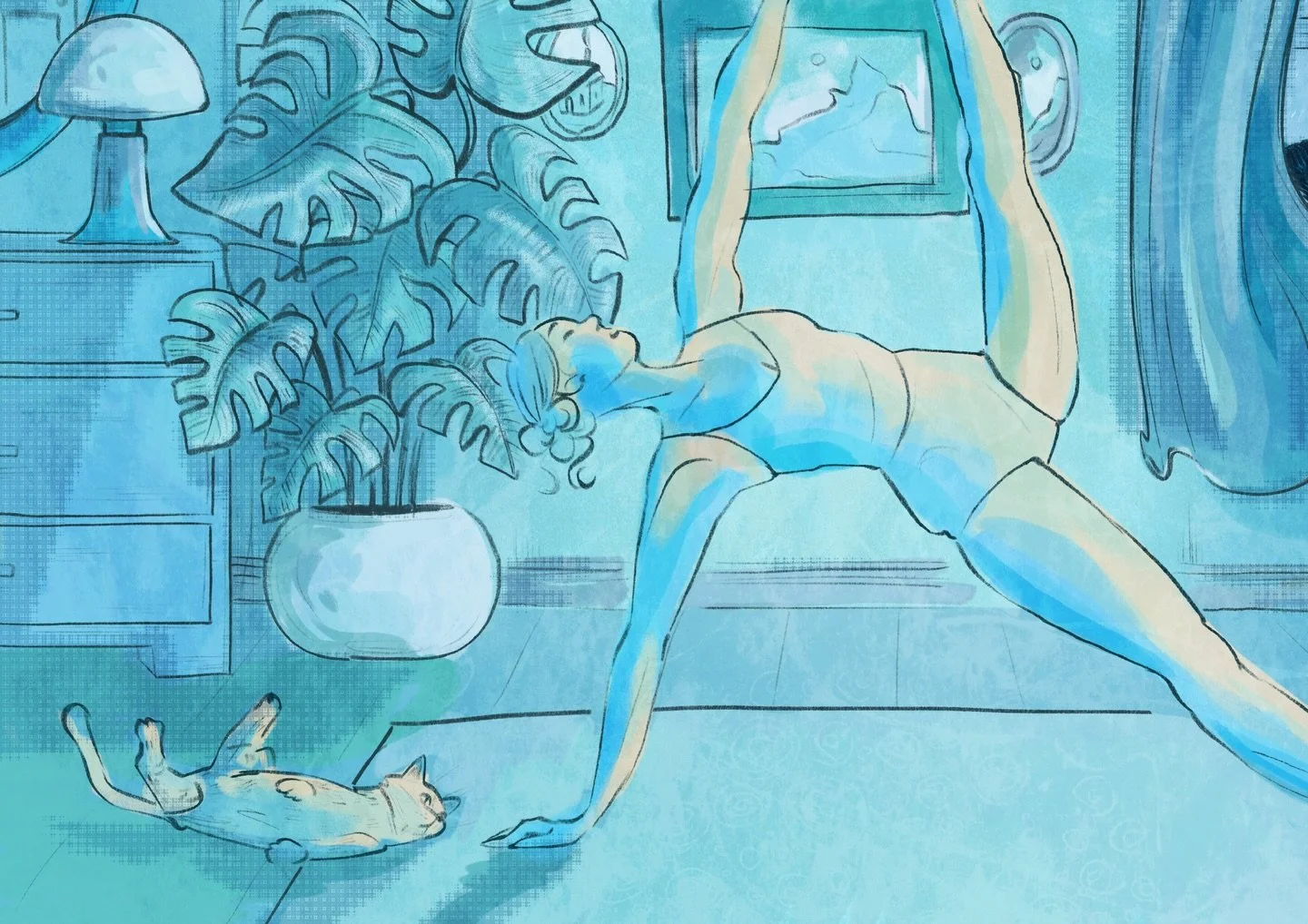 Inspired by @teenbreathe . Funky little yoga girl and her cat! #breathemagazine #illustration #breatheasy