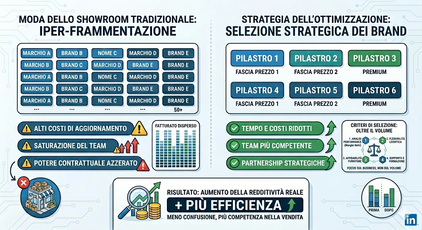 Il paradosso dello showroom: perché avere troppi marchi distrugge la redditività.