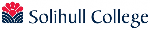 Solihull College logo with a stylized red and navy emblem and the college name in navy text.