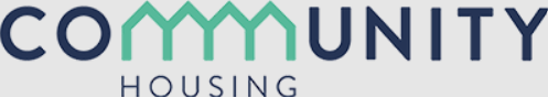 Logo for Community Housing, featuring the word 'COMMUNITY' with the 'YY' stylized as a green house roof.