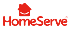 HomeServe logo with a red house icon and smiling face above the text 'HomeServe' in red