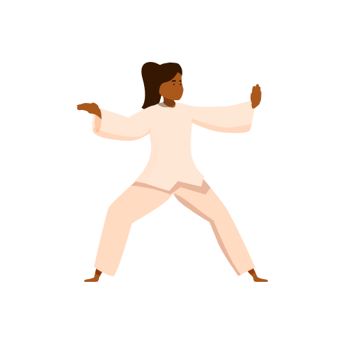 Illustration of a woman in a martial arts stance wearing a white uniform.