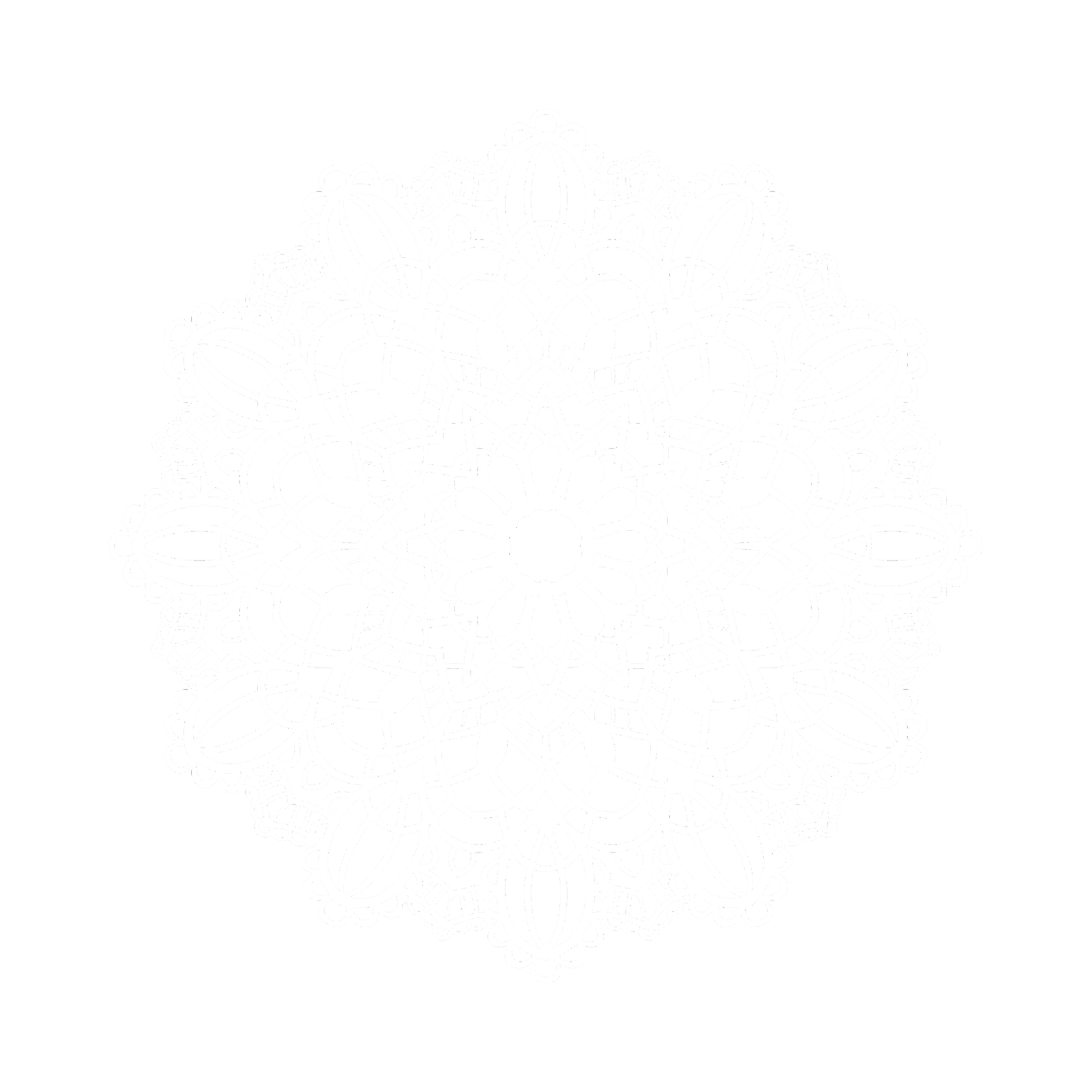 Intricate white lace doily pattern on a black background.