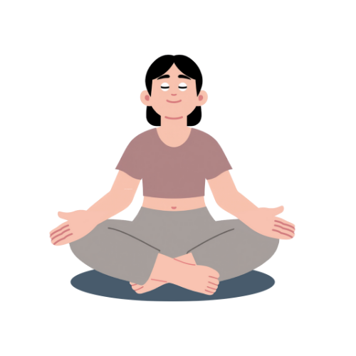 A person with black hair practicing meditation in a seated cross-legged position.
