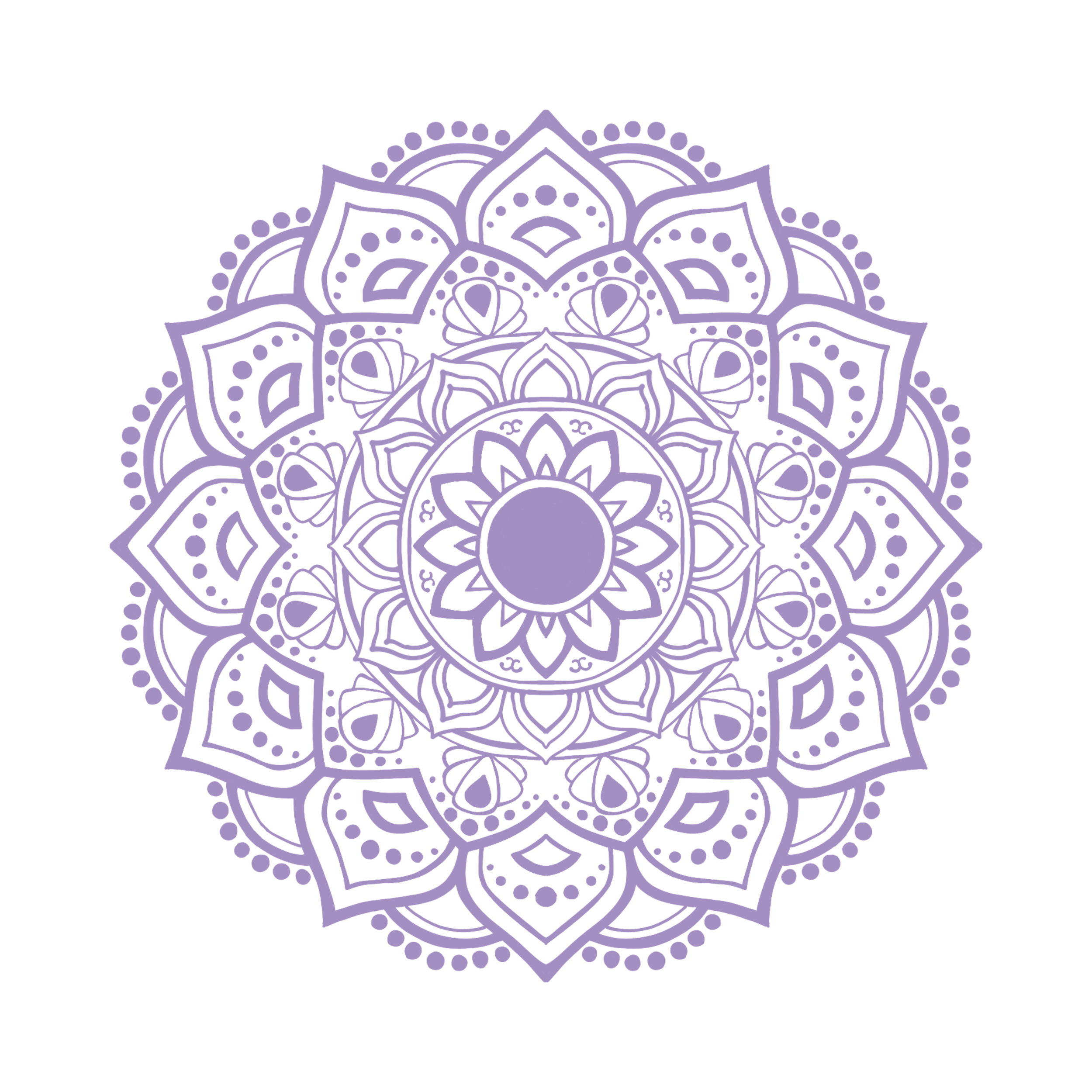 Purple mandala design on a black background.
