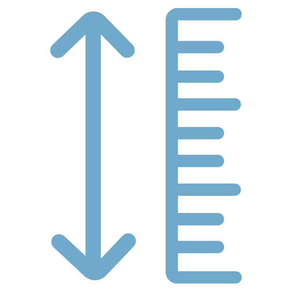 Illustration of a ruler with a vertical arrow indicating measurement from top to bottom.