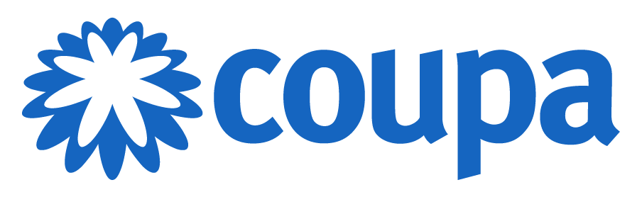 Coupa logo featuring a blue flower icon and the word 'coupa' in blue lowercase letters.