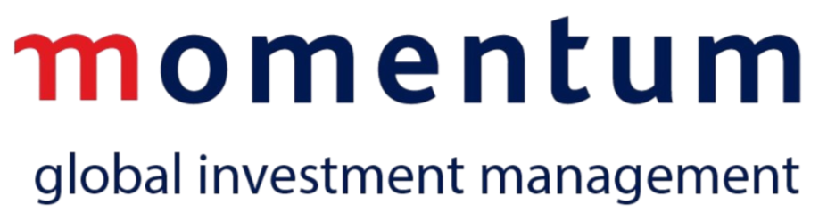 Logo for 'Momentum Global Investment Management' featuring the word 'momentum' with a red line underneath and 'global investment management' written below.