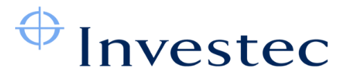 Investec logo with a blue target symbol and the company name in blue text.