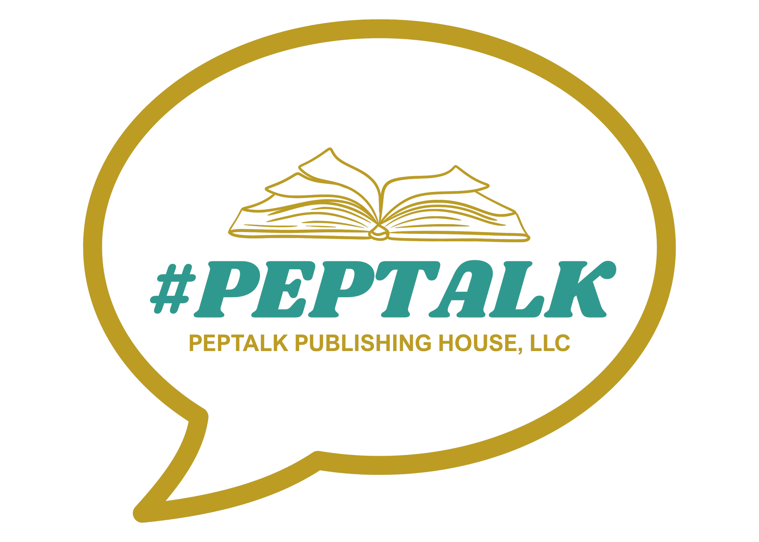 Logo for #PEPTALK, a publishing house, with an open book and the text '#PEPTALK' and 'PEPTALK PUBLISHING HOUSE, LLC'