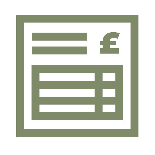 Icon of a calculator with a British pound currency symbol.