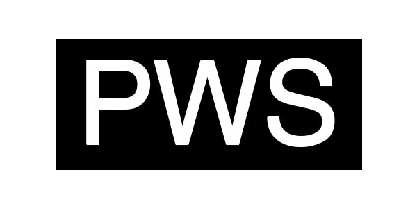 The image shows the letters 'PWS' in white on a black background.