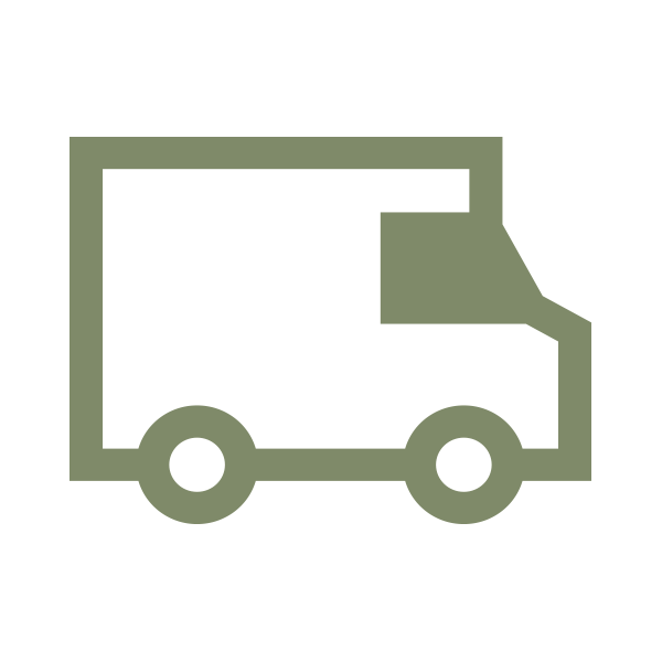 Icon of a delivery truck in gray color on a black background.
