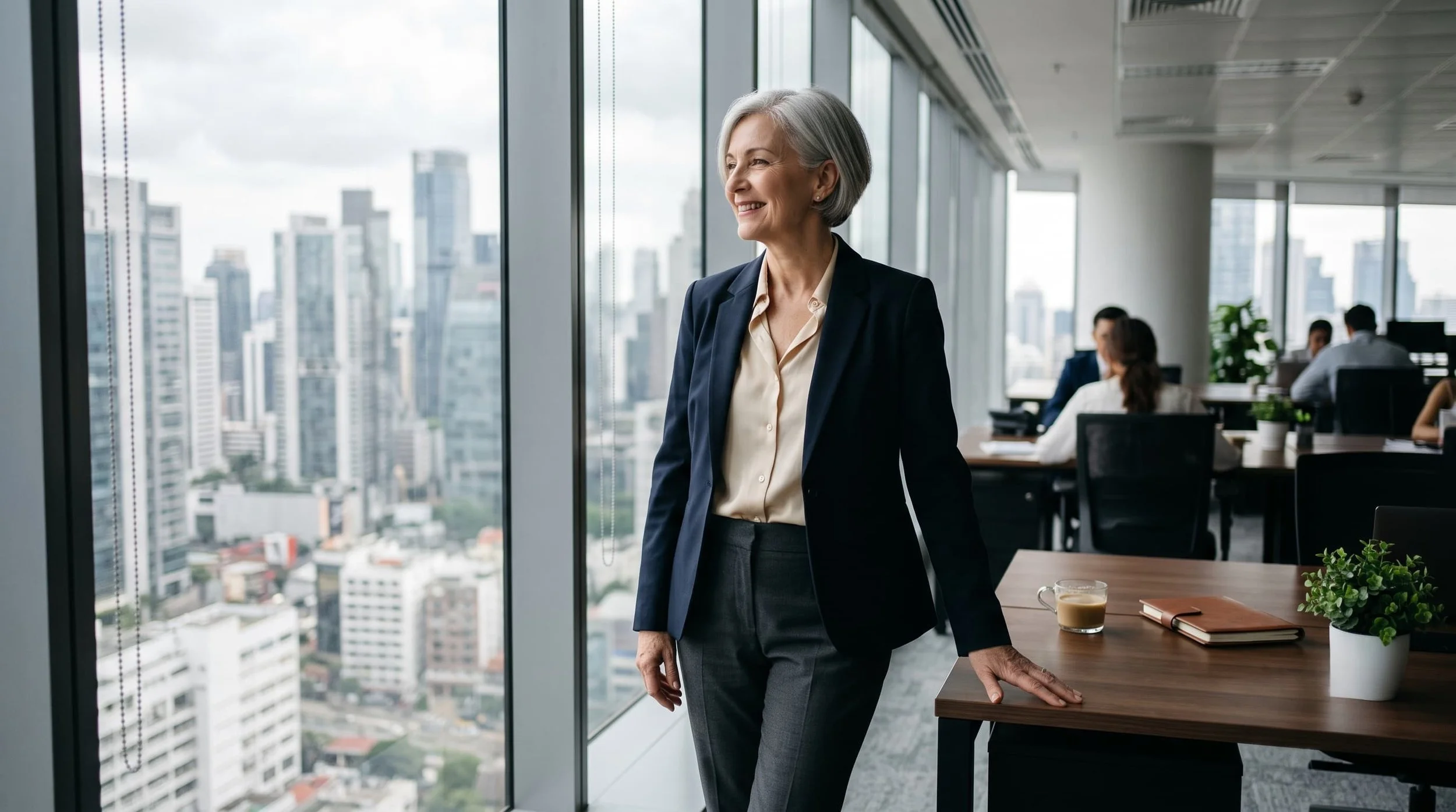 Cadre supérieur préparant sa reconversion professionnelle avec une psychologue