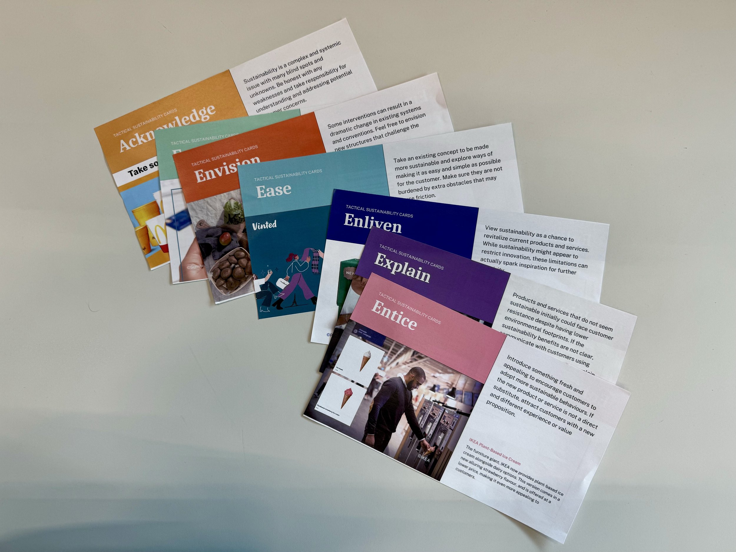 The Tactical Sustainability Cards, a tangible tool helping designers integrate sustainability into everyday decision-making.