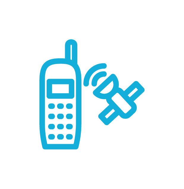 Icon of a satellite phone with a satellite dish.