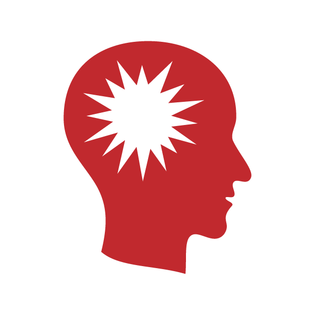 Silhouette of a person's head in profile with a starburst graphic inside the brain area.