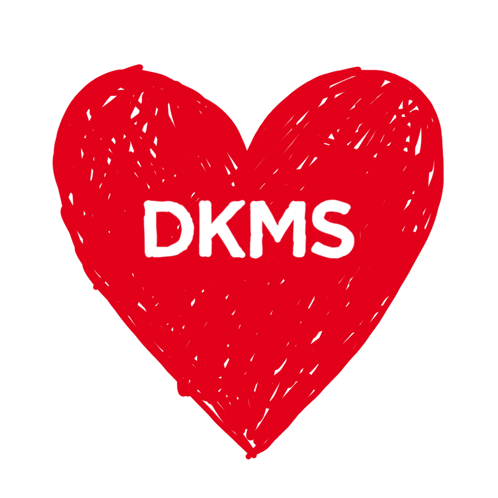 Red hand-drawn heart with the white text 'DKMS' inside.