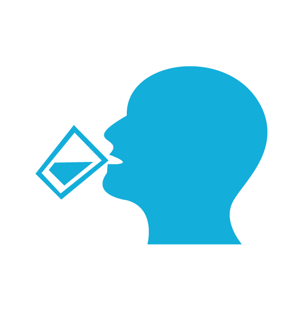 A person eating food while another person is pouring a drink into their mouth.